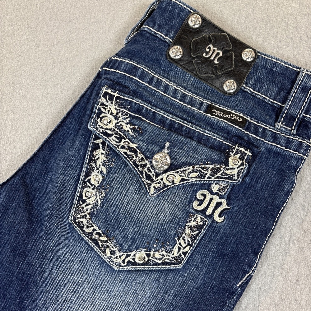MISS ME Womens Jeans Size 27 Boyfriend Capri Dark Wash Denim Blue Pants
